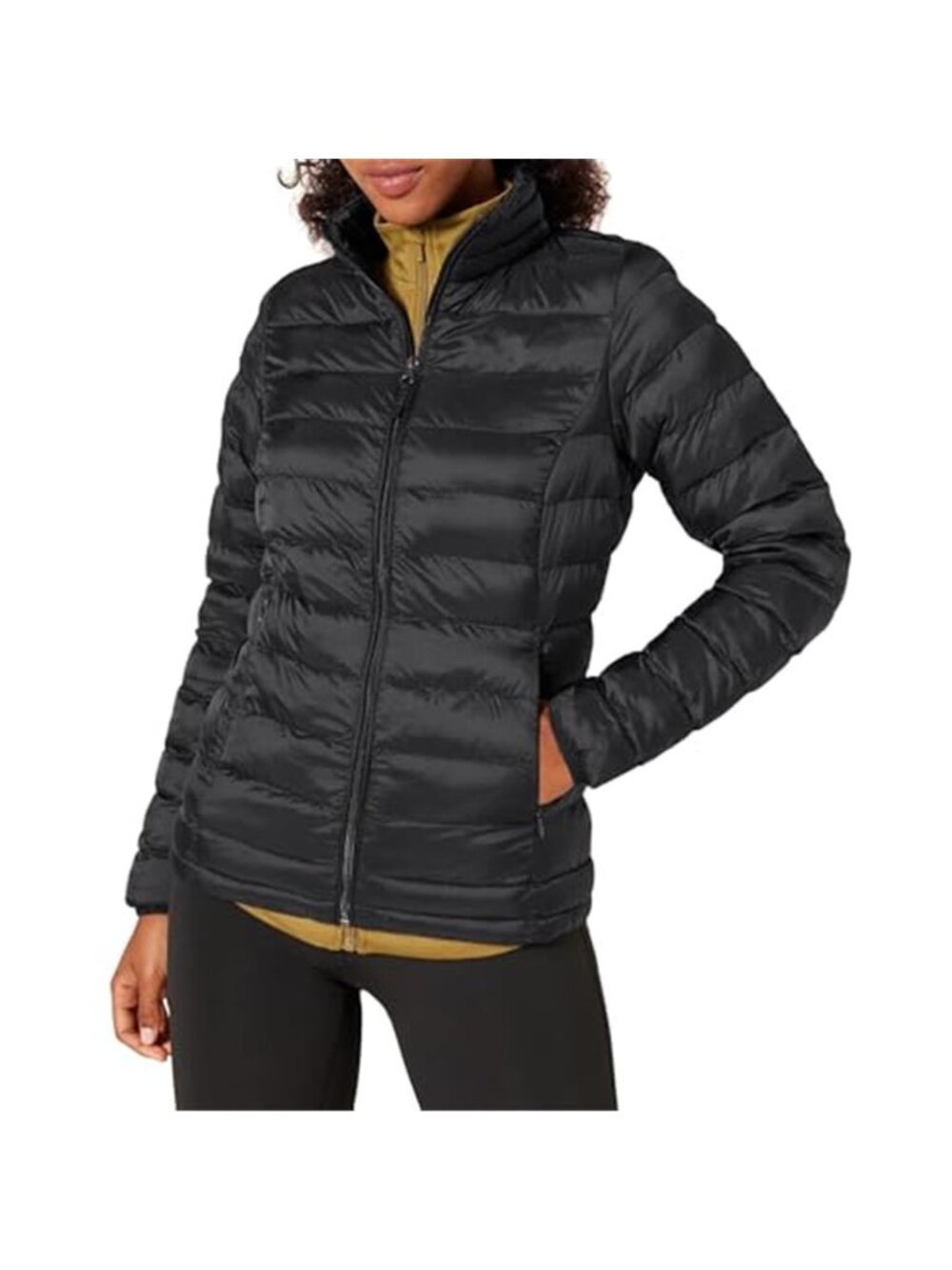 Black Puffer Jacket Women Lightweight Packable Water Resistant Long Sleeve Zip